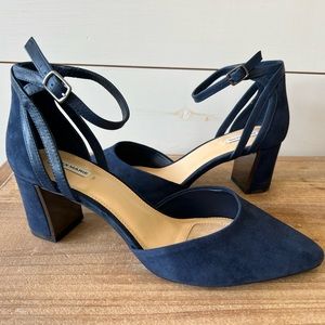 Alex Marie Nelvin Suede Ankle-Strap Block Heel Pumps Seaport Navy